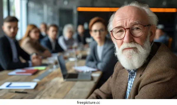 Portrait of a Senior Businessman with Colleagues in the Background