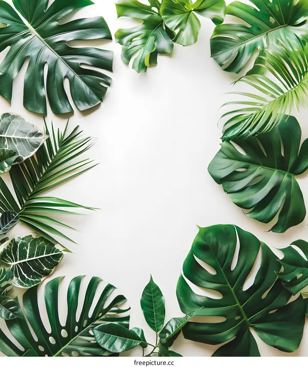 Tropical Green Leaves Frame Background