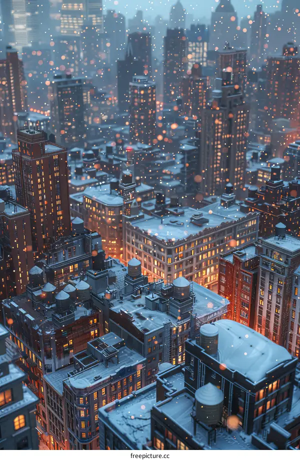 Snowy Cityscape at Night