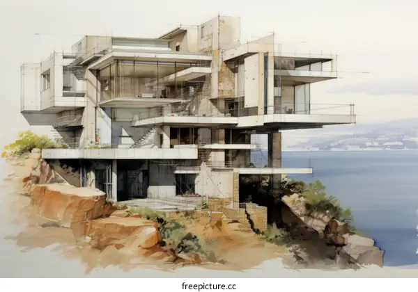 futuristic house on cliff edge