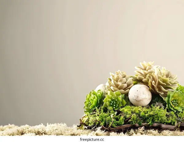 Green Succulents And Pine Cones Arrangement