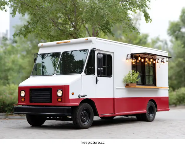 Stylish Food Truck parked outdoors in a city park