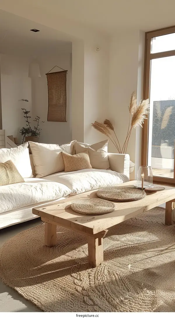 Bright and Airy Scandinavian Living Room With Natural Textures