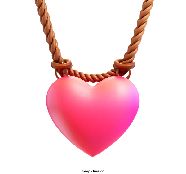 [Transparent Background PNG]3D Pink Heart Pendant with Rope