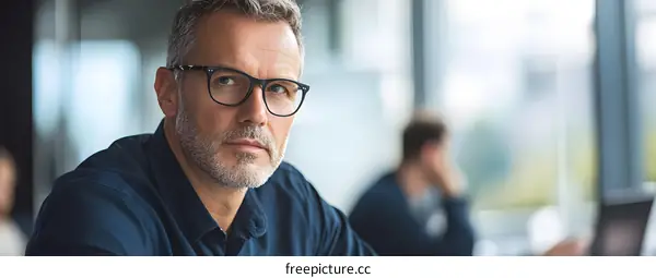 Businessman Wearing Glasses Thinking In Office