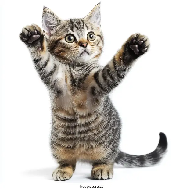 Adorable Kitten Playing and Posing Against White Background