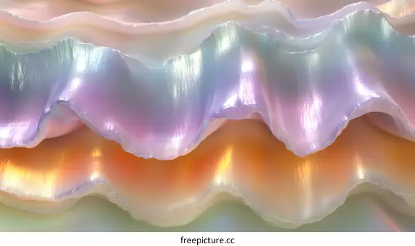 Close-up view of iridescent seashell layers