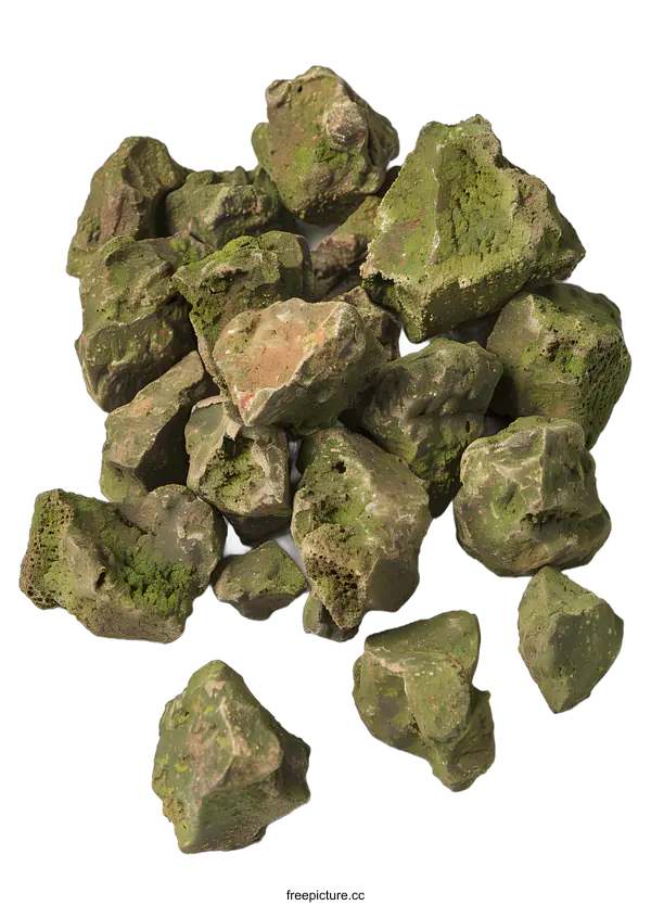 [Transparent Background PNG]Green Moss Covered Stone Rocks On White Background