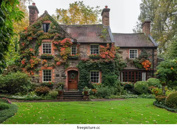 Charming English Cottage Nestled Amidst Autumn's Embrace