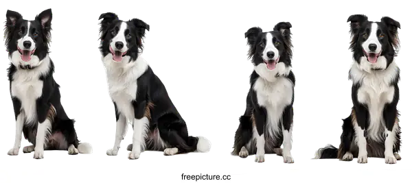 [Transparent Background PNG]Four Border Collie Dogs Studio Portrait
