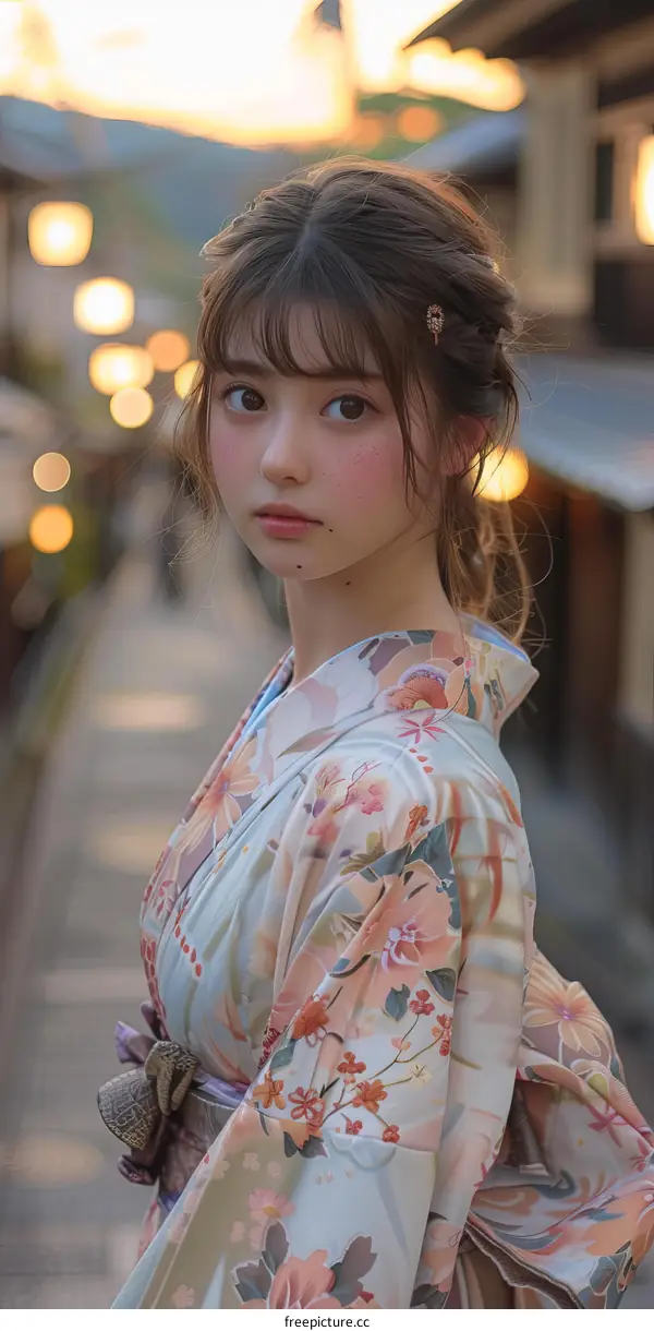 Asian Woman in Traditional Japanese Kimono