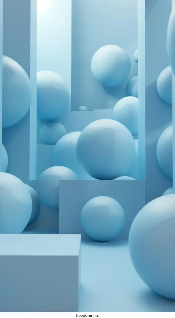 Floating Blue Spheres in a Serene Studio