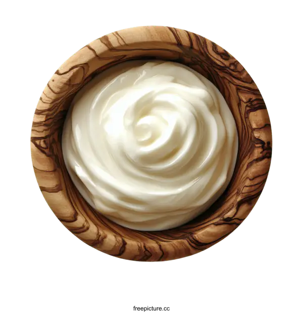 [Transparent Background PNG]Creamy Yogurt in Wooden Bowl
