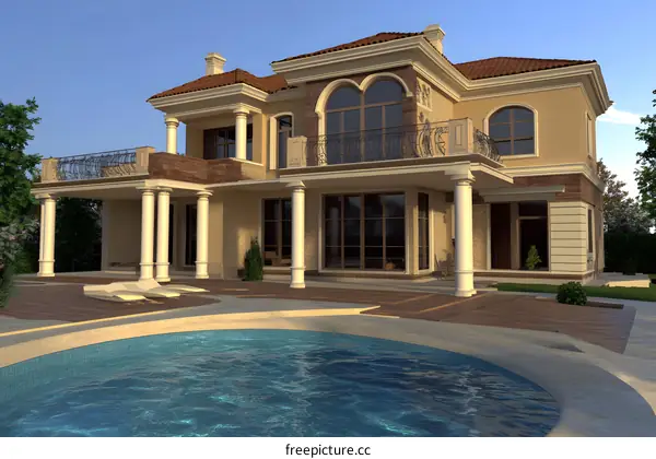 Luxury Home with Swimming Pool and Columns