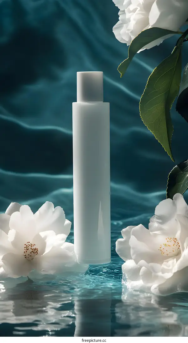 White Bottle with White Flowers on Water Surface