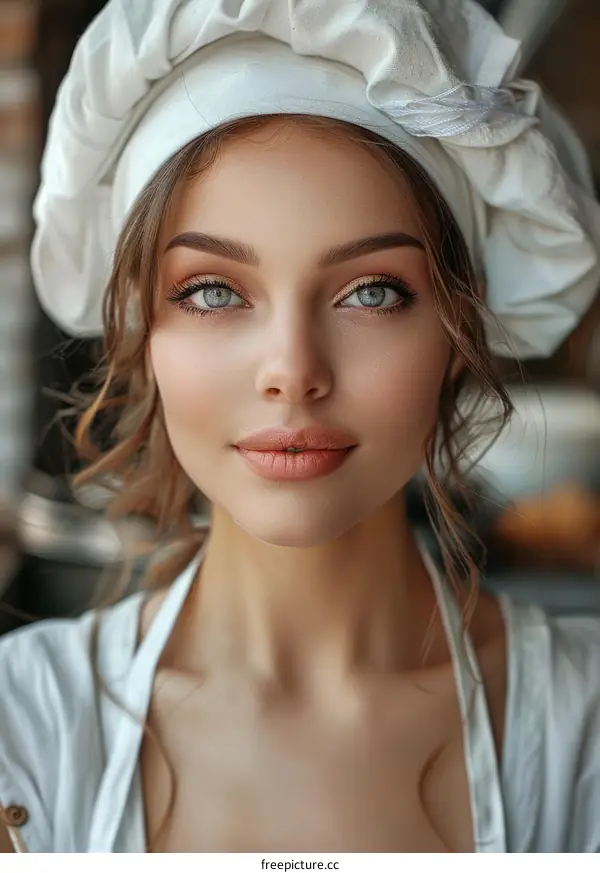 Portrait of a Female Professional Chef in Her Restaurant Kitchen