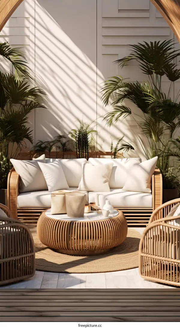 Modern Bohemian Outdoor Living Space with Comfortable Seating