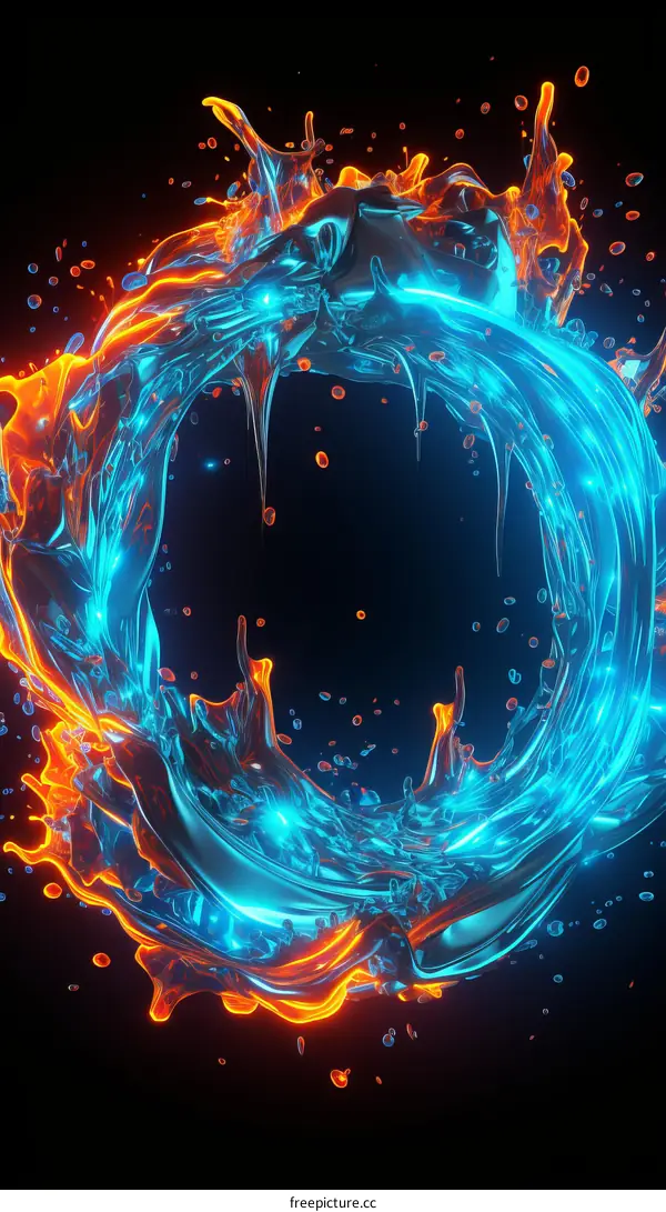 Blue and orange glowing abstract liquid ring of fire and water