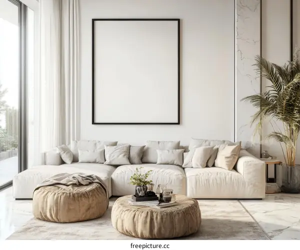 Modern Minimalist Living Room Mockup with Blank Frame