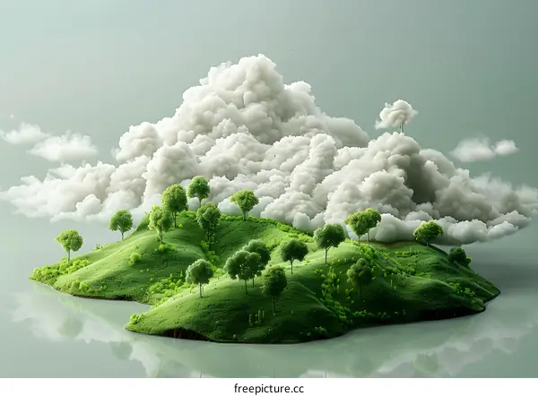 Green hills covered with clouds