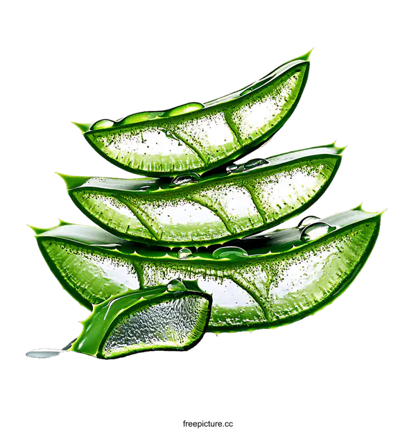 [Transparent Background PNG]Aloe Vera Leaves Stacked with Water Droplets