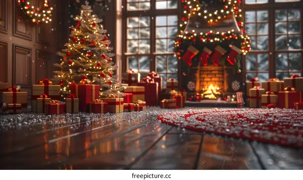 Cozy Christmas Living Room with Fireplace and Decor