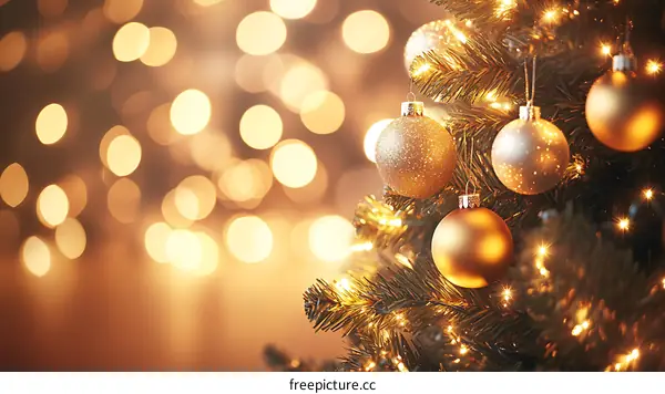 Christmas Tree Decorated with Golden Ornaments