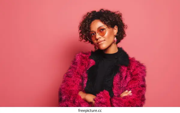 Trendy Black Woman in a Fashionable Pink Coat