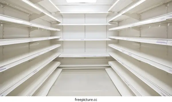 Empty White Shelves in a Grocery Store