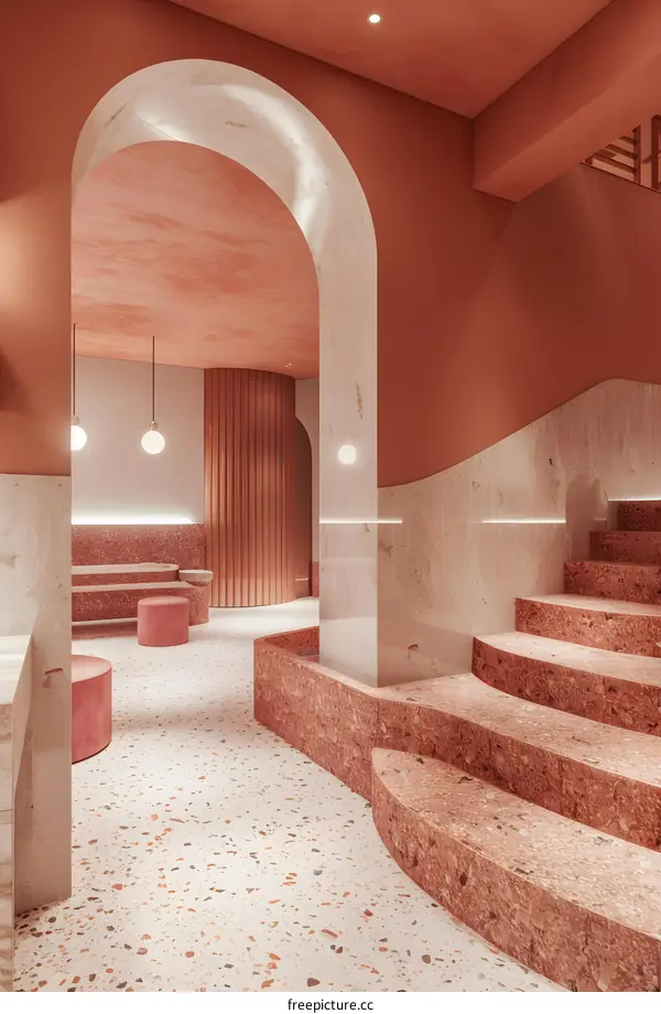 Modern Interior Design with Terrazzo Flooring and Curved Walls