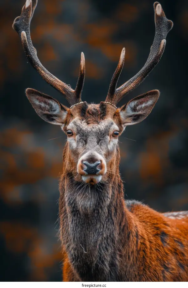 Close-up of a majestic red deer stag with large antlers