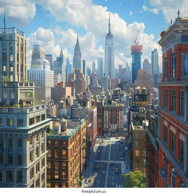 New York City Skyline Illustration with Detailed Buildings