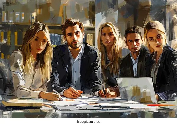 A group of people sitting around a table having a meeting