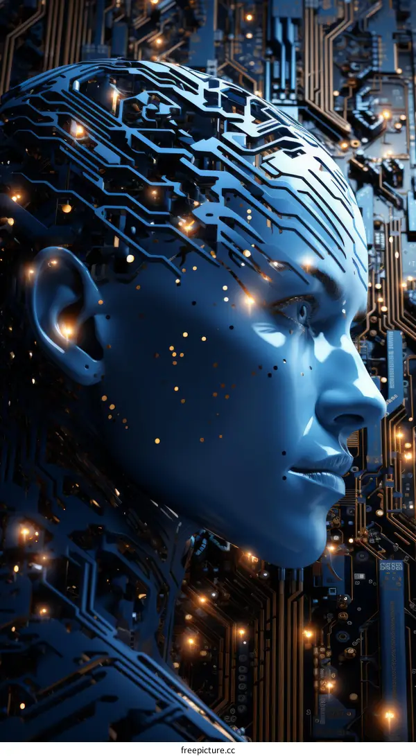Blue circuit woman head artificial intelligence
