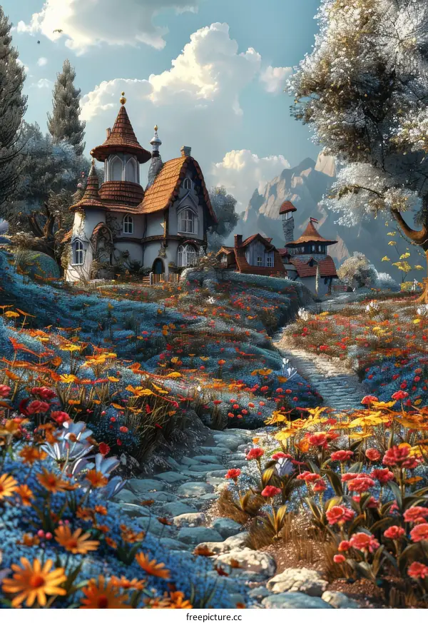 Enchanted Hobbit Village in a Mountain Valley