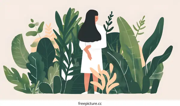 Woman Standing In Lush Green Foliage