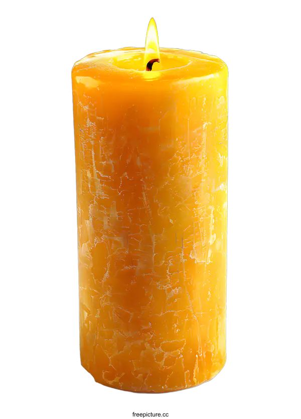 [Transparent Background PNG]A single yellow candle burning on a white background