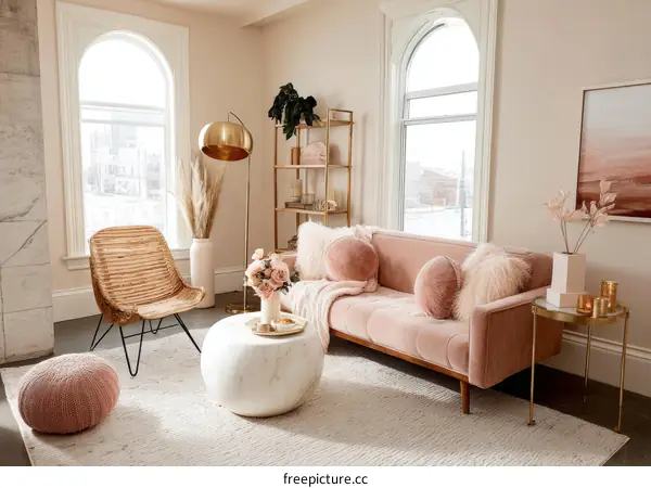 Modern Stylish Pink Living Room Interior Design