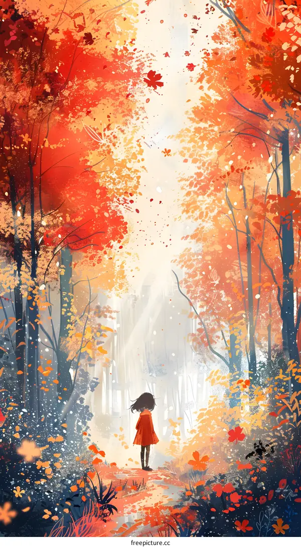 Girl walking in autumn forest