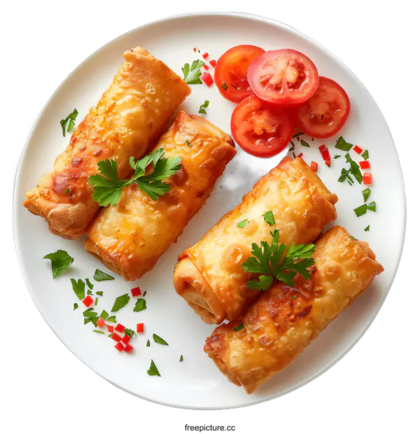 [Transparent Background PNG]Deep-fried spring rolls with tomato