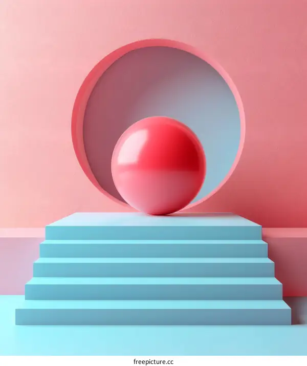 Pastel Pink and Blue Pedestal with Sphere