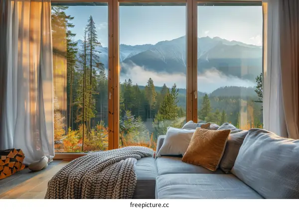 Modern House with Large Windows and Mountain View