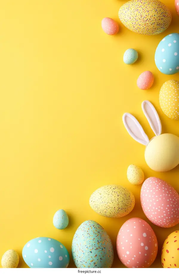 Colorful Easter Eggs on Yellow Background