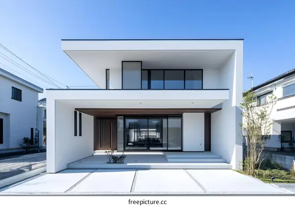 Modern White House with Minimalist Design and Patio