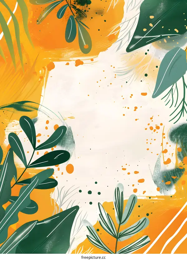 Abstract Illustration With Green Leaves and Yellow Background