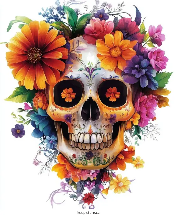 Floral Skull Illustration Art