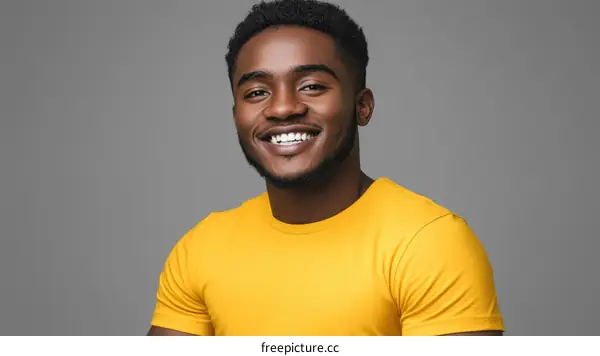 Happy Black Man Wearing a Yellow T-shirt