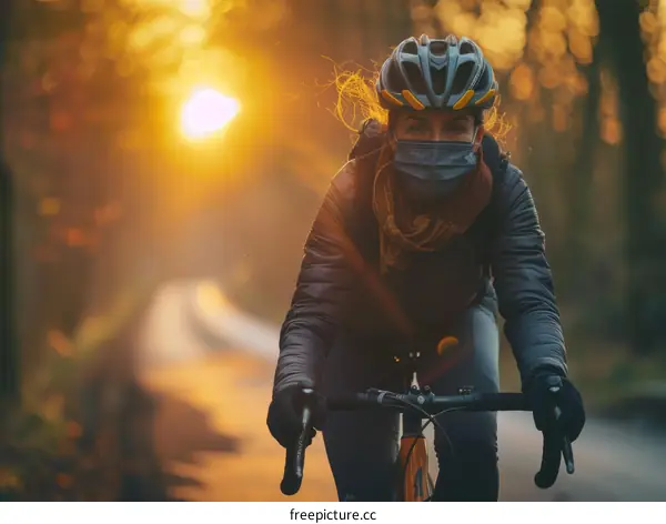 Cyclist rides through the countryside on a sunny day