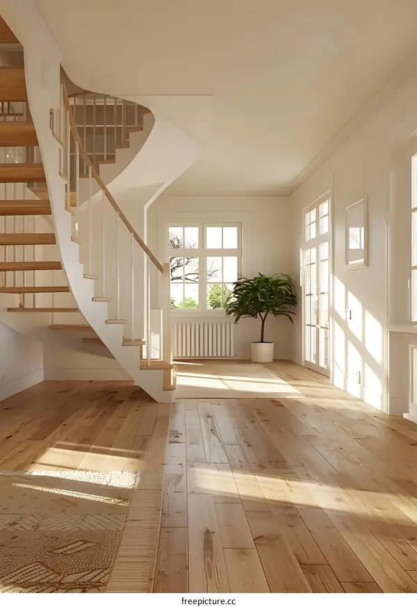 Empty hallway with wooden floor and white walls