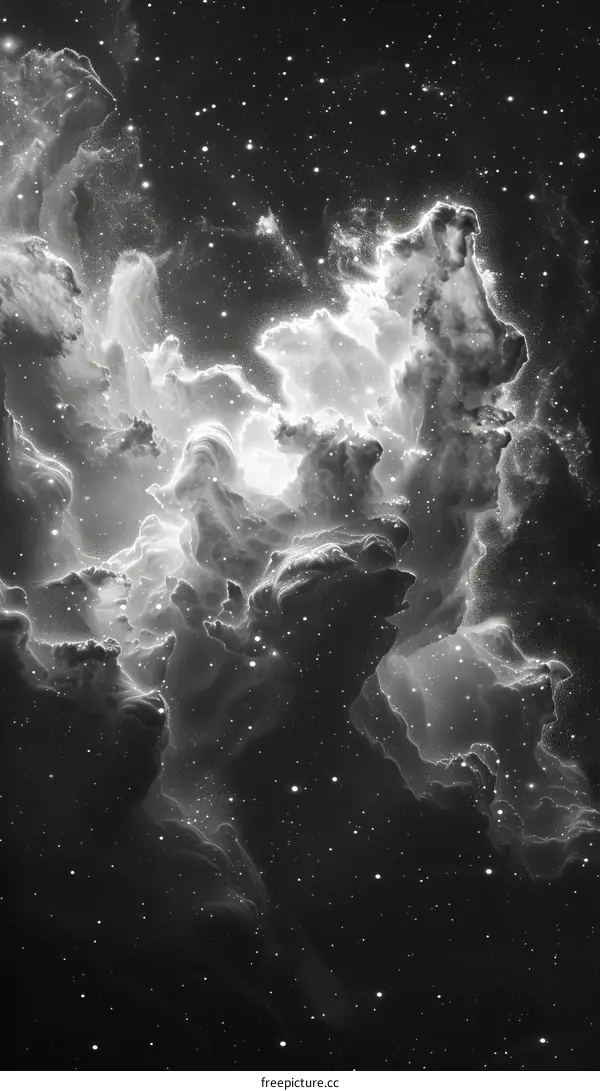 Black and white space nebula with stars